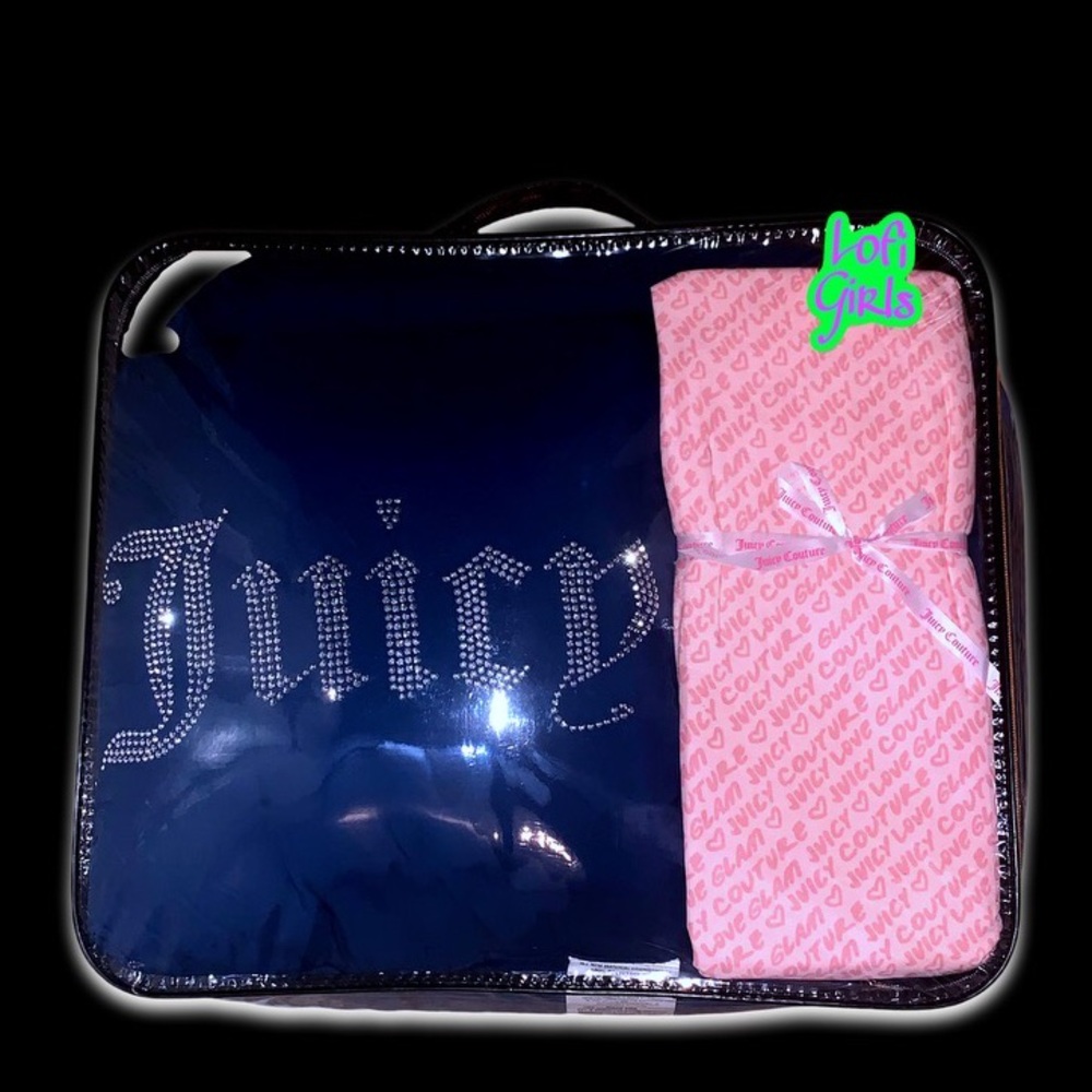 Juicy Couture Bling Crystal Logo Gothic Blue Reversible Baby Pink 8 pc Bed Set